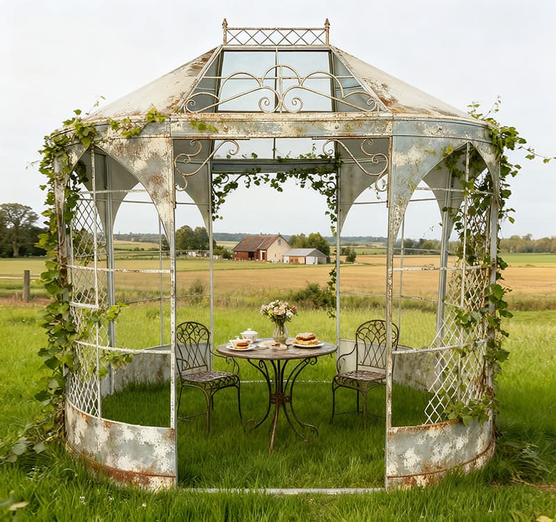 Vintage garden decor with antique planters